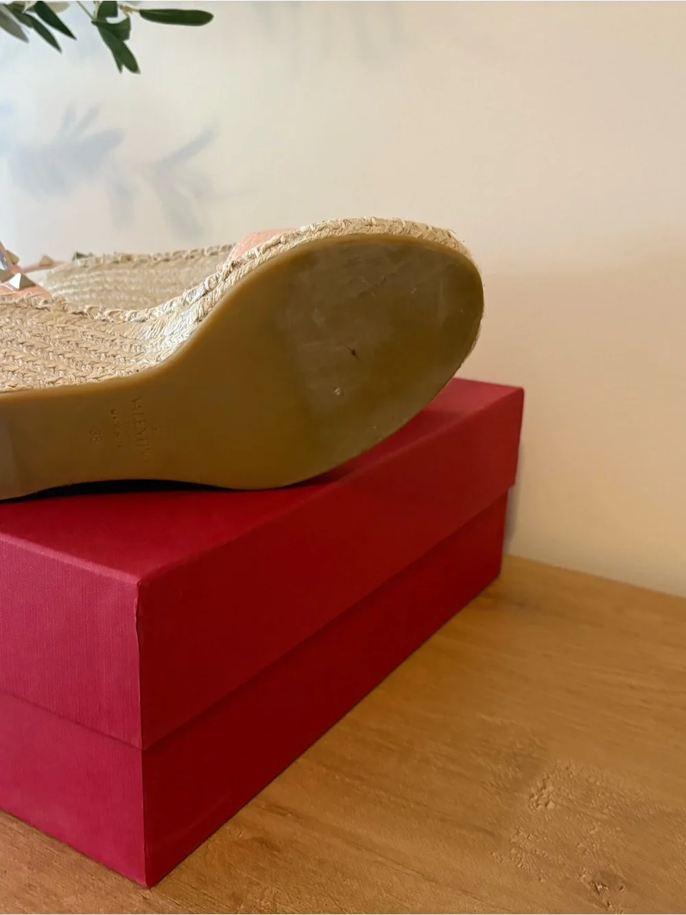 Valentino Blush Pink Rockstud Espadrille Wedge Sandals - Picture 3 of 7